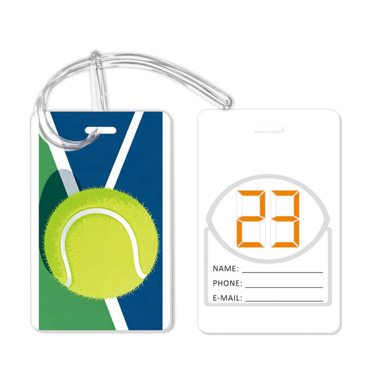 Tennisy Bag Tags for Luggage, Double-Sided Name Tags with Blank Sticker Labels, Team Sports Gear Identifiers, Includes 12pcs 7.8 inch Clear PVC Lanyards for Team Gifts, Travel