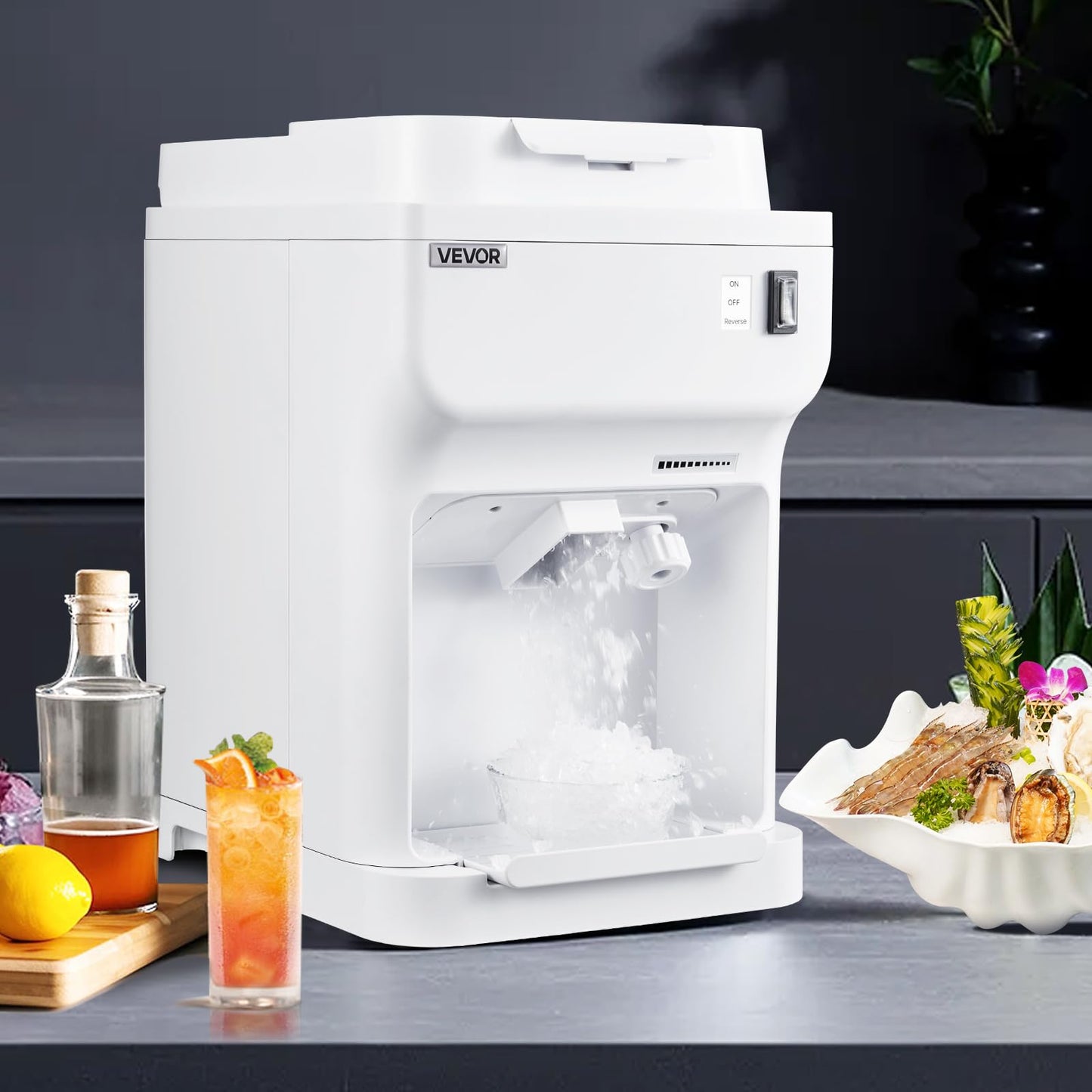 VEVOR Commercial Ice Shaver Crusher, 220lbs Per Hour Electric Snow Cone Maker with 4L Ice Cube Box, 350W 1500RPM Tabletop Shaved Ice Machine for Parties Events Bar, Home and Commercial Use (White)