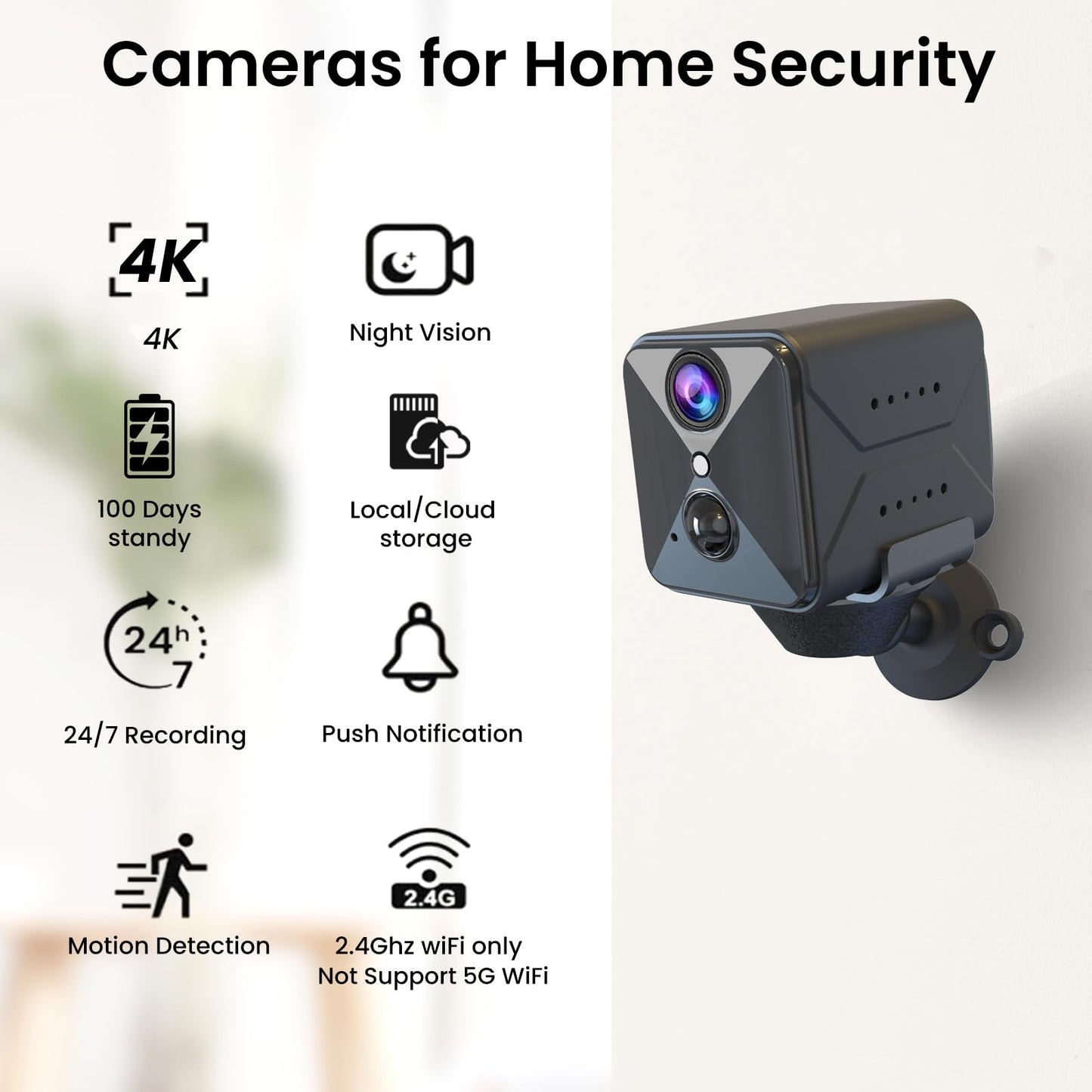 Hidden Camera, 4K Spy Cam with AI Motion Detection, Real-Time Recording, Night Vision, Cloud & SD Storage – Mini Nanny Cam for Baby, Pet & Elderly Monitoring