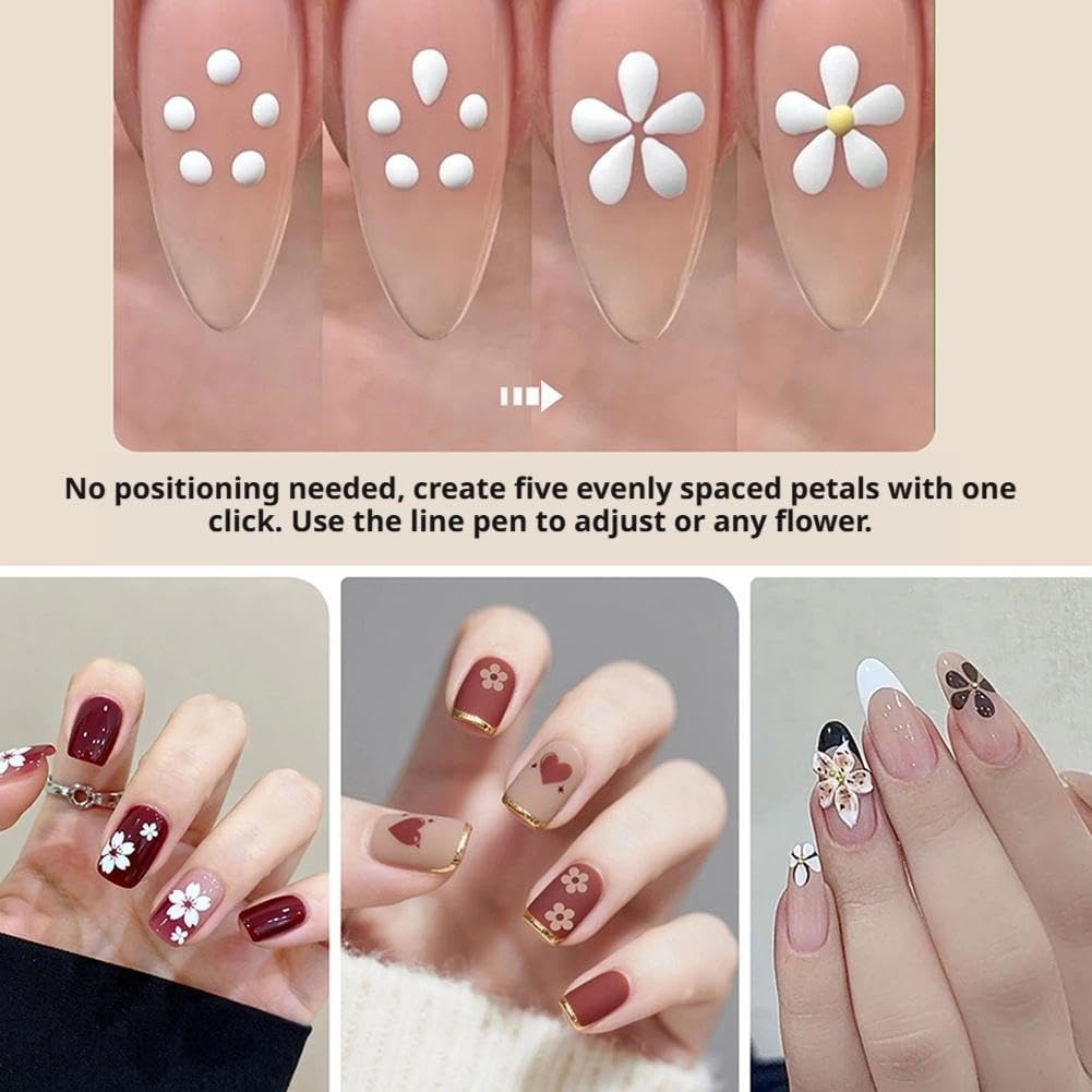 5 Petal Flower Nail Dotting Pen, 1.8mm Fine Tip, Nail Art Tool for Painting, Sculpting, Rhinestone DIY and Salon, 4 Pieces