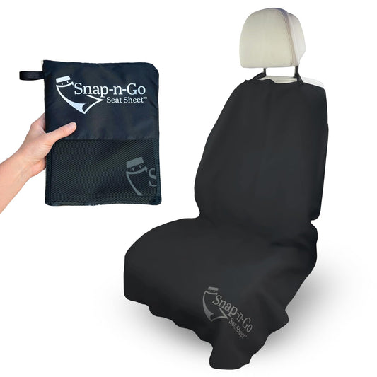 Car Seat Towel Cover After Gym Workout Yoga Pets | Snap-n-Go Seat Sheet™ Universal Fit with Headrest Post Straps, Quick-Dry Washable Sweat Protector for Cars, Trucks, SUVs Interior Protection (Black)