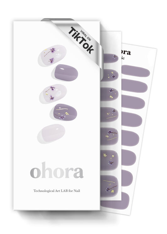 ohora Semi Cured Gel Nail Strips (N Dancing Flower) - White Works with Any UV/LED Lamps, Salon-Quality, Long Lasting, Easy to Apply & Remove - Includes 2 Prep Pads, Nail File & Wooden Stick
