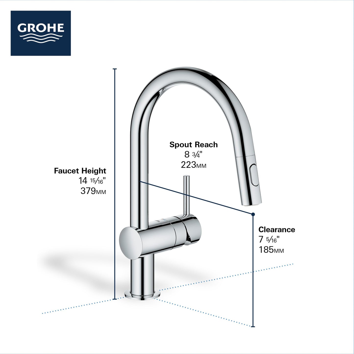 GROHE 31378003 Minta Pull-Out Kitchen Faucet with Sprayer Chrome
