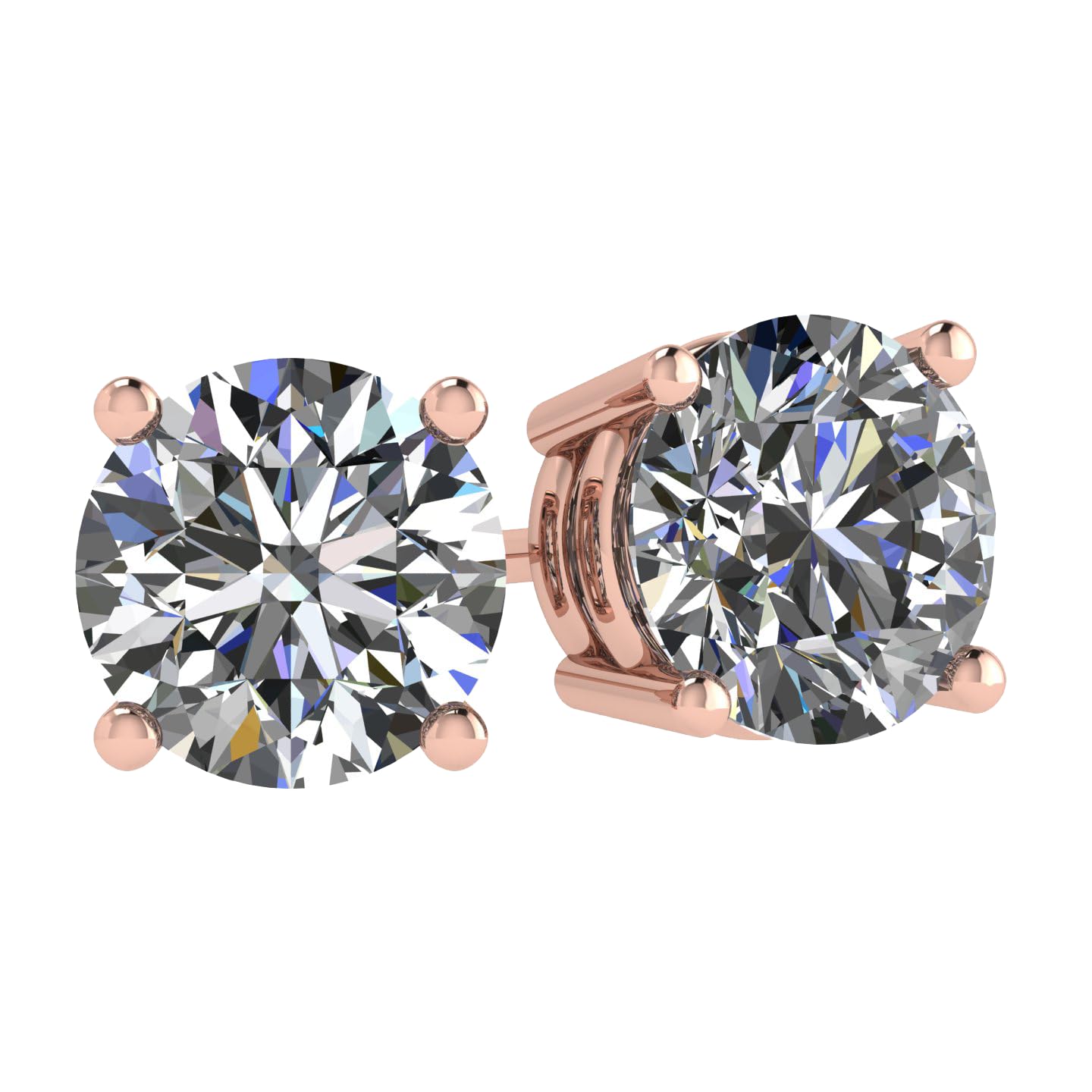 Central Diamond Center Round Simulated Diamond Stud Earrings Hypoallergenic Metal & Sterling Silver CZ - 10.0mm (8.00cttw) Rose