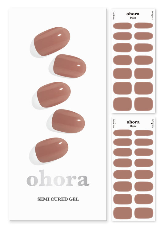 ohora Semi Cured Gel Nail Strips (N Bare Brick) - Works with Any Lamps, Salon-Quality, Long Lasting, Easy to Apply & Remove - Includes 2 Prep Pads, Nail File & Wooden Stick