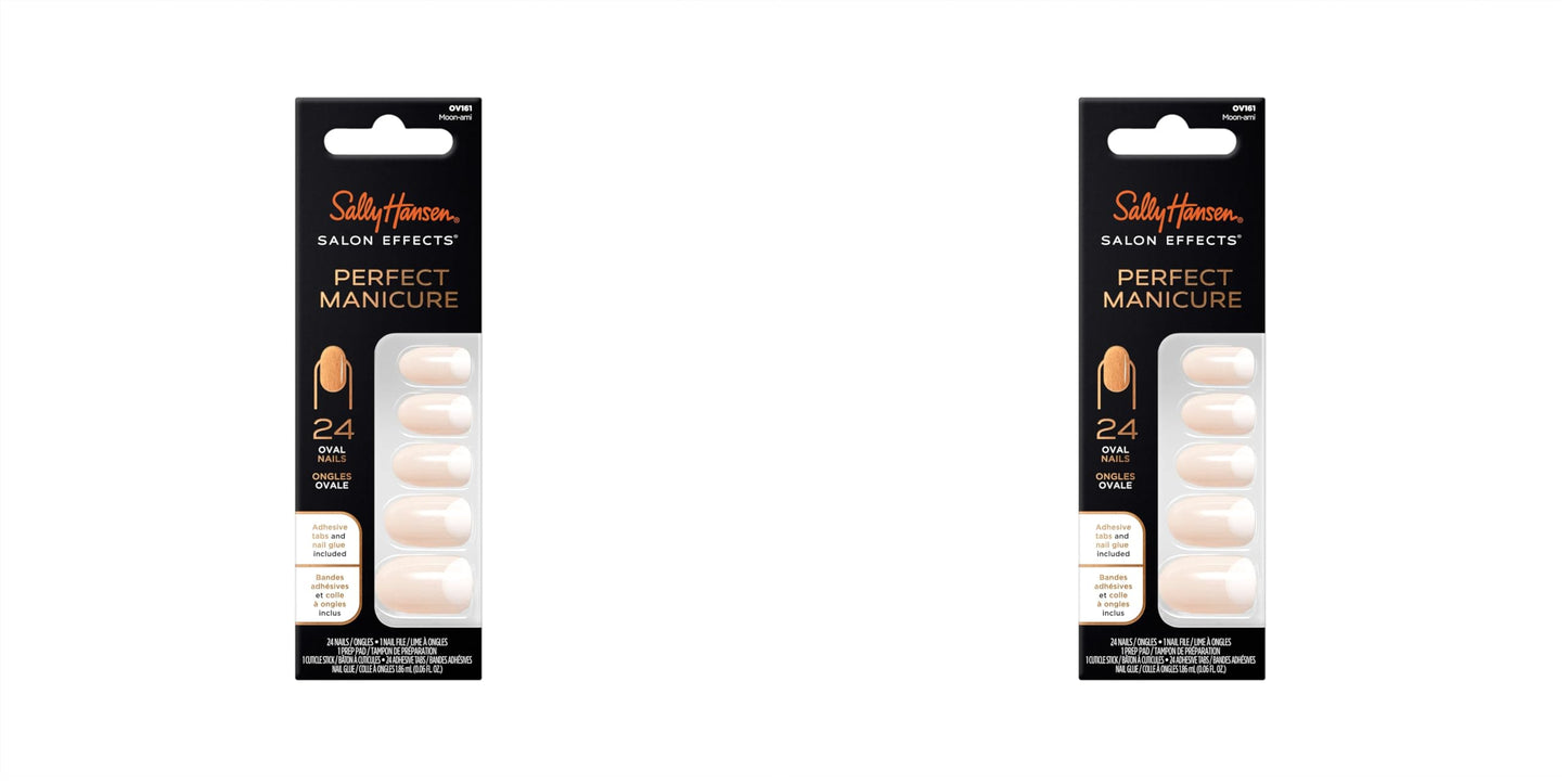 Sally Hansen Salon Effects® Perfect Manicure, Moon-Ami, Press On Nails, Oval Shaped, Non-Damaging Adhesive Tabs, File, and Alcohol Pad Included (Pack of 2)