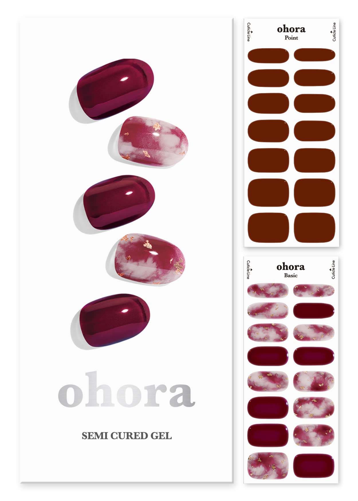 ohora Semi Cured Gel Nail Strips (N Mulberry) - Red, Ombre, Works with Any UV/LED Lamps, Salon-Quality, Long Lasting, Easy to Apply & Remove - Includes 2 Prep Pads, Nail File & Wooden Stick