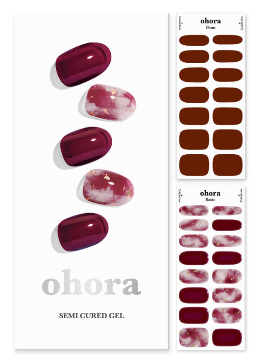 ohora Semi Cured Gel Nail Strips (N Mulberry) - Red, Ombre, Works with Any UV/LED Lamps, Salon-Quality, Long Lasting, Easy to Apply & Remove - Includes 2 Prep Pads, Nail File & Wooden Stick
