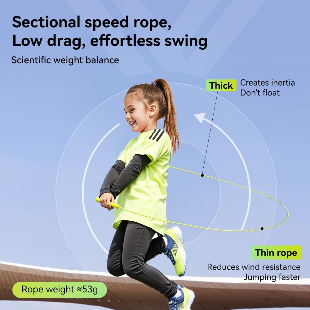 JOINROPE Kids Jump Rope for Children-Adjustable Speed Skipping Rope with Dual Bearings, Segmented Anti-Tangle Cord, Silicone Handles, Indoor Outdoor Fitness Toy for Boys & Girls (Pink)