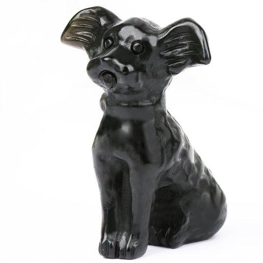 Ytbeoxk 1.8 Inch Black Obsidian Dog Crystal Figurines Home Decor,Hand-Carved Healing Crystals, Puppy Statues Stone Energy Gemstones,in Bedroom Office Dog Memorial Gifts for Women and Men