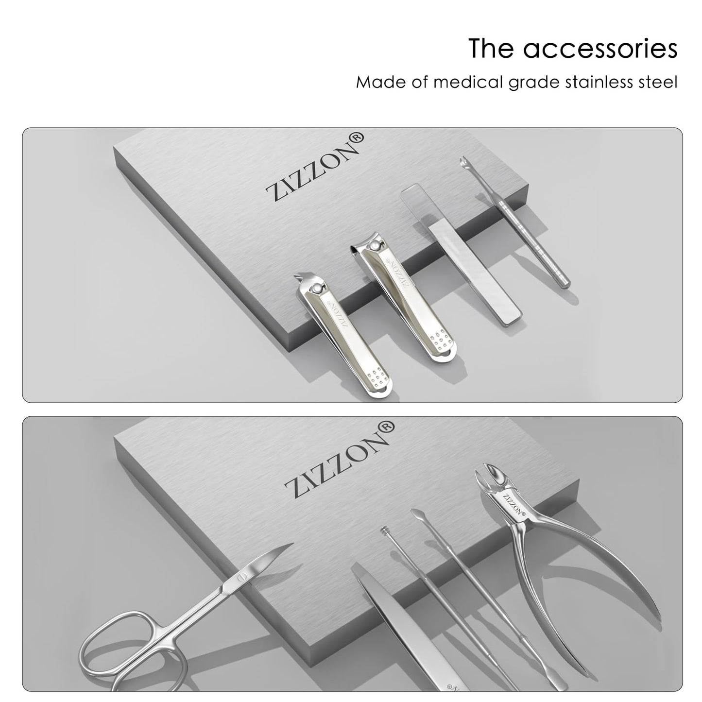 ZIZZON Manicure Set Professional Stainless Steel Toenail and Fingernail Clippers Set 9 in1 Pedicure and Grooming kit with Travel Case (Orange)