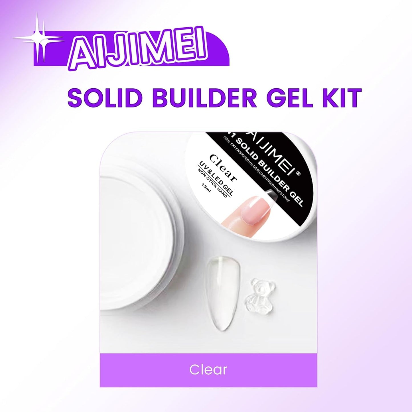 AIJIMEI Solid Builder Gel Kit With Manicure Tools for Nails 15ML 4IN1 Nail Extension Gel UV & LED for Long-Lasting Nail Extension Glue for Nails Manicure DIY at Home (SOLID-GEL-A7)