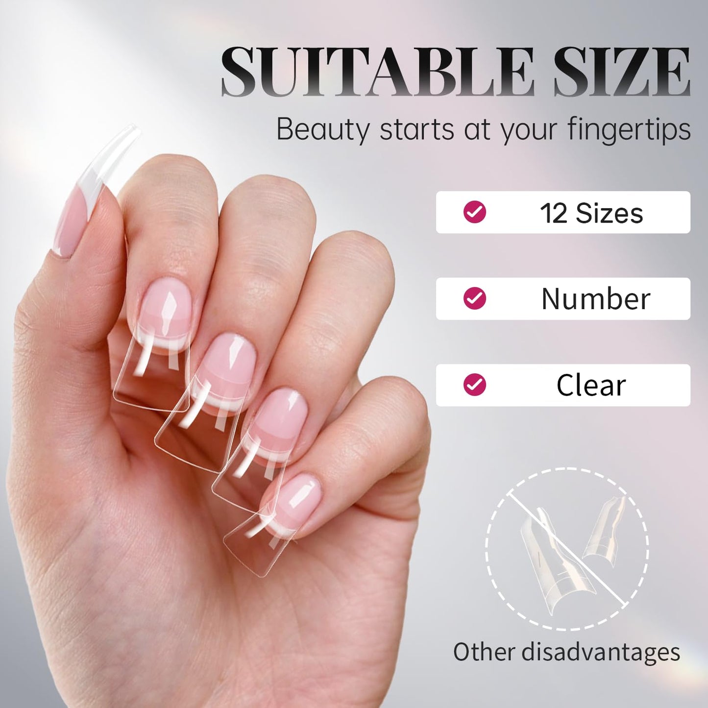 krofaue Duck Nail Tips - 240pcs Clear Soft Gel Curved Nail Tips 12 Sizes Crystal Duck Feet Style Half Cover False Nails Extra Wide French Nails with Box for DIY Salon