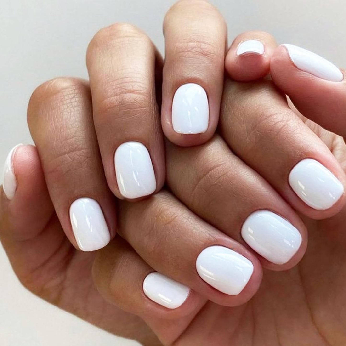 GLAMERMAID Extra Short Press on Nails - Pure Black Fake Nails Short Squoval, Pure White Fake Nails Short Squoval, Natural Round Square Glue on Nails Glossy Gel，Reusable Stick on Full Cover Oval Nail
