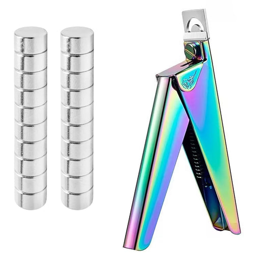 Iridescent Acrylic Nail Clipper with 20Pcs Magnets Set - Professional Stainless Steel False Nail Tip Cutter & Magnetic Nail Art Tool Kit for Manicure, Salon & DIY Nail Art