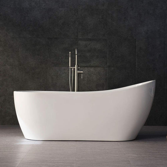 Woodbridge 67" Acrylic Freestanding Bathtub Contemporary Soaking Tub with Chrome Overflow and Drain, BTA1508-C,White