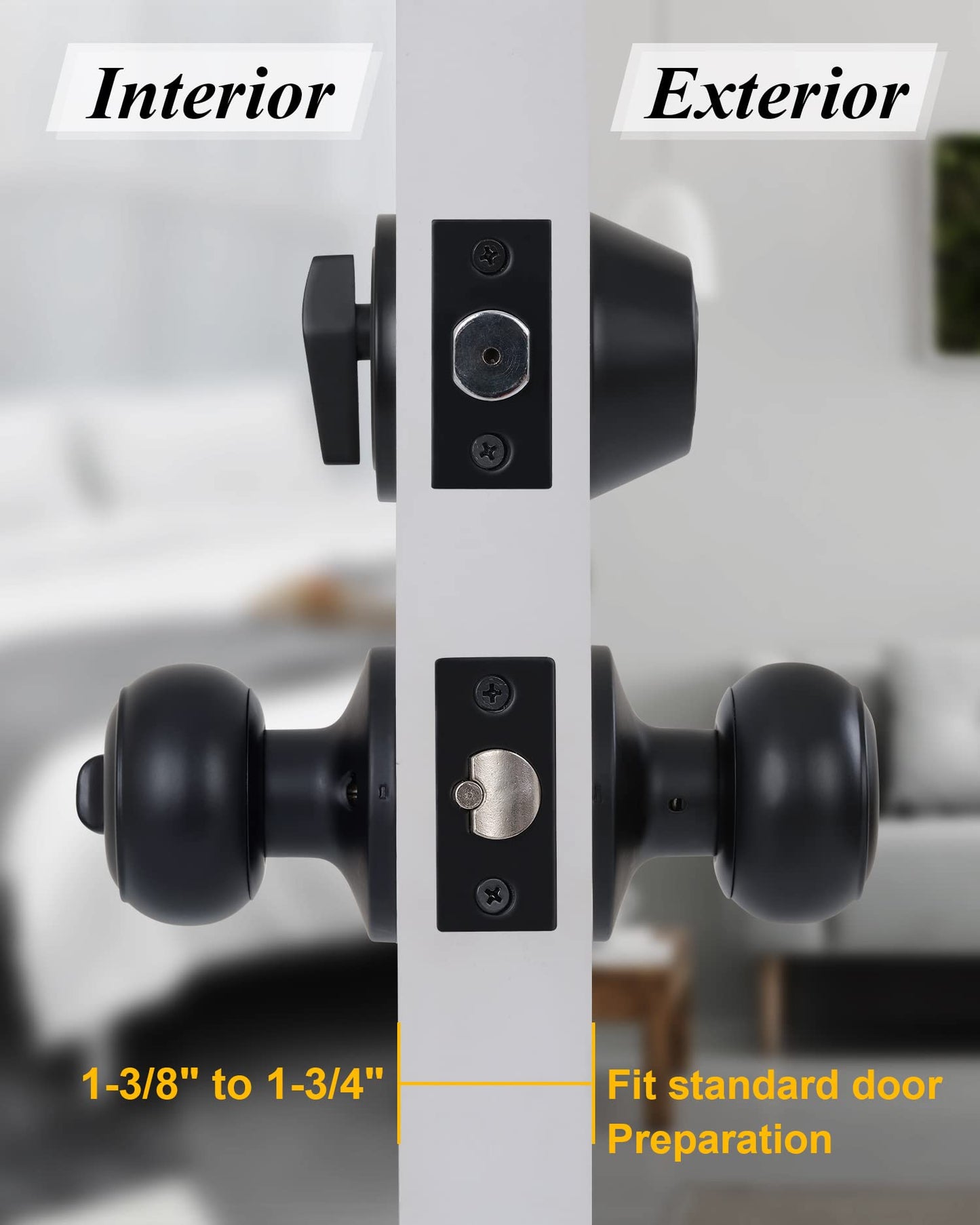 Lanwandeng （4 Sets） All Keyed Alike Entry Door Knobs and Single Cylinder Deadbolt Lock Combo Set, Security for Entrance and Front Door with Flat Ball Classic Matte Black Finish