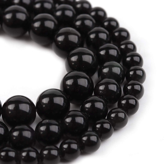 Filluck Natural Stone Beads 8mm Black Polished Round Smooth Agates Gemstone Beads for Jewelry Making 15 Inch(Black Onyx,8mm)