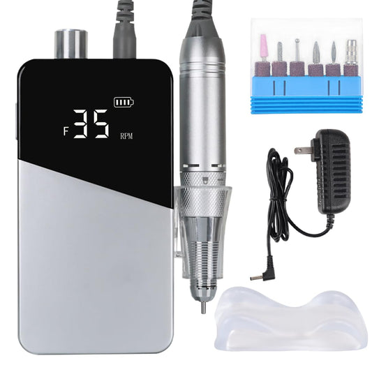 Electric Nail Drill Machine 35000RPM Professional Portable Nail File Cordless Rechargeable Nail Efile for Acrylic Gel Nails Manicure Pedicure Polishing Shape Tools for Salon (Silver)