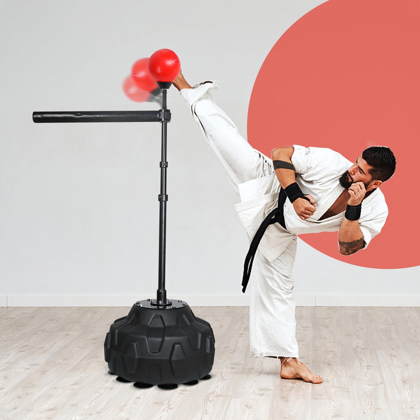 Solid Reflex Bag Boxing Speed 45-80in Trainer Punching Bag Spinning Bar Training Boxing Ball with Reflex Bar Free Standing Adjustable Height for Adult Youth Red