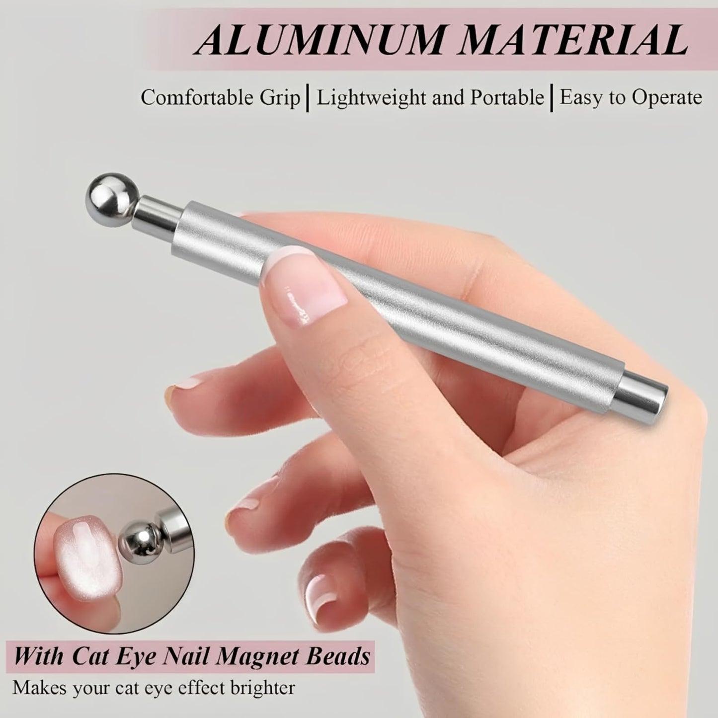 Plman Cat Eye Magnet Set - Nail Magnet for Cat Eye Gel Nail Polish, Professional Nail Salon Tool for Beginners & DIY at Home (Double-Head Set-Silver)