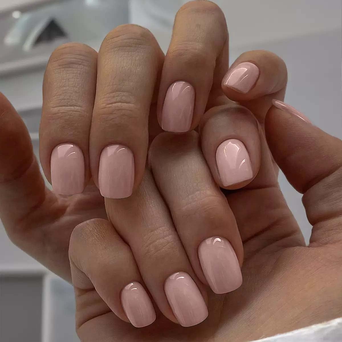 Short Press on Nails Square - Pink Fake Nails wtih Solid Color Design - Cute Acrylic Full Cover Stick on Press ons -for Women 24 Pcs
