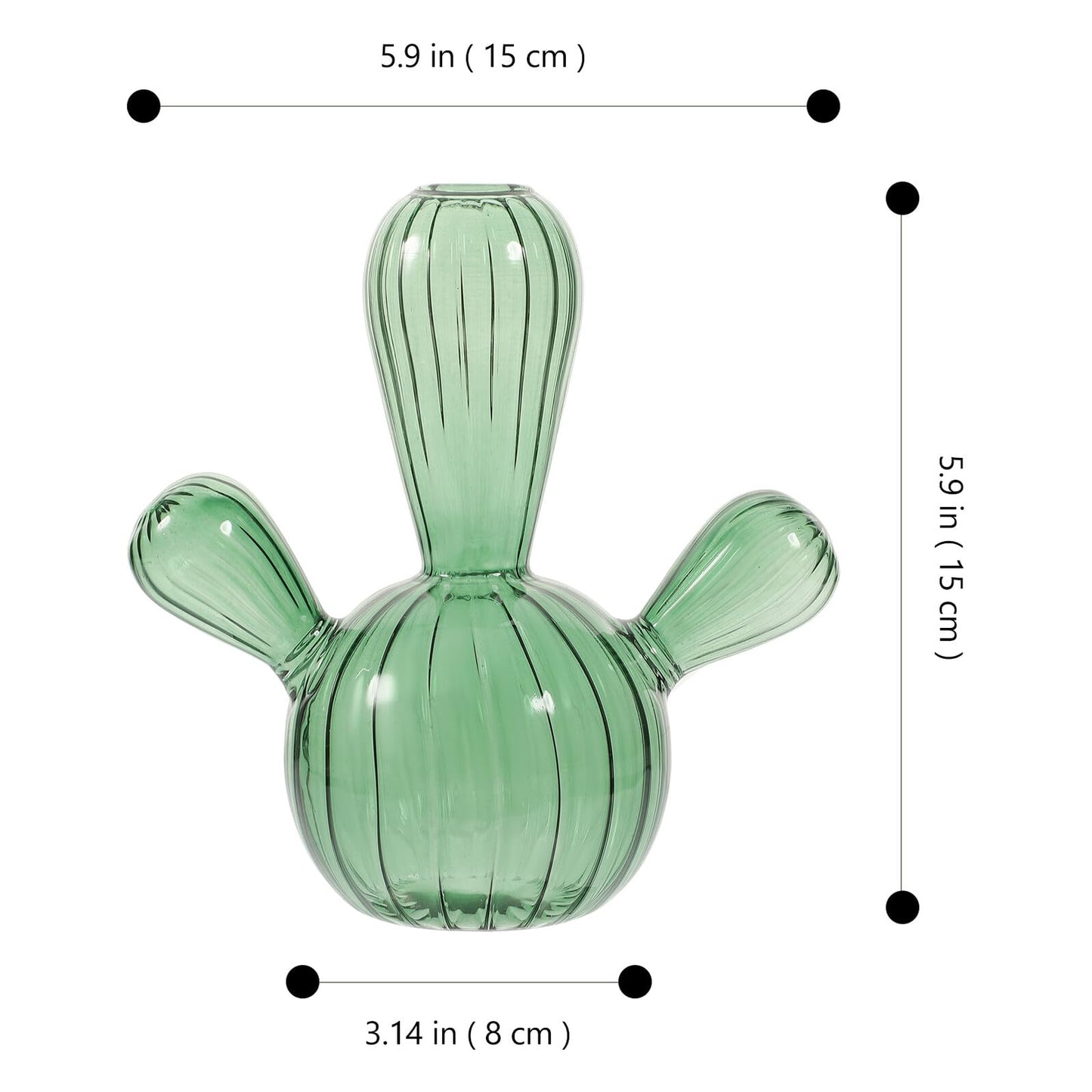 HEANUJJ Cactus Shaped Glass Hydroponic Plant Vase Narrow Neck Decorative Terrarium Jar Home Table Centerpiece Green