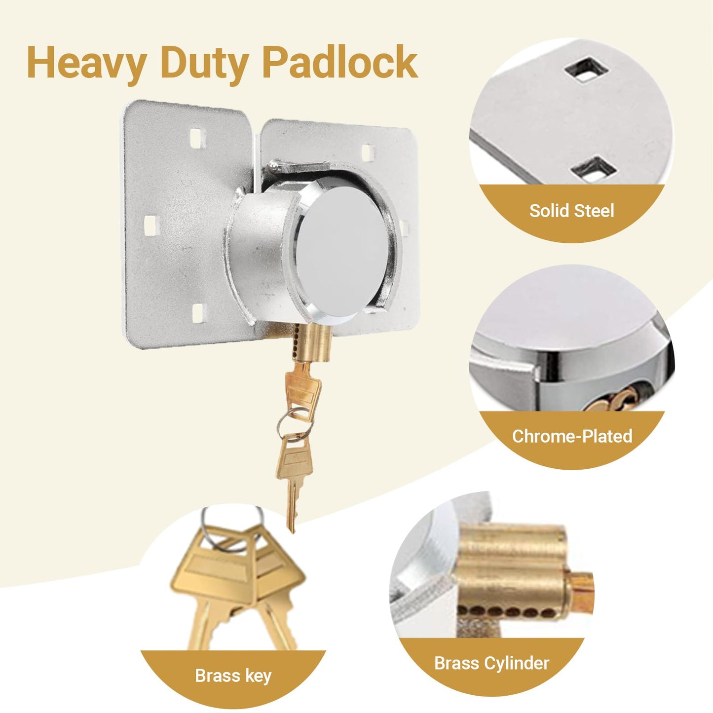 2 Pack Van Door Padlock Keyed Alike Heavy Duty Solid Steel Hasp 73MM Garage Shed Door Lock Security Padlock Nut with 4 Keys for Trucks, Gates, Vans