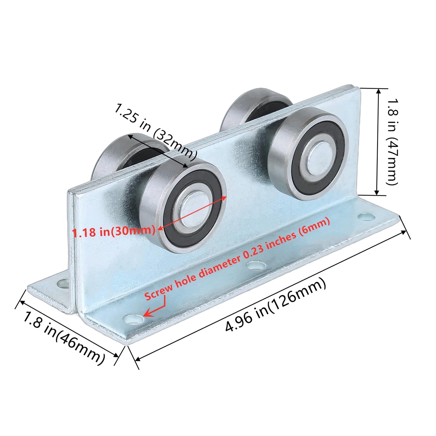 BiJun 4 Wheel Trolley Assembly Roller Strut Channel Trolley Heavy Duty Barn or Shed Sliding Doors for Use with 1-5/8" Wide and All1-5/8 Taller Strut Channel (Silver 4 Packs)