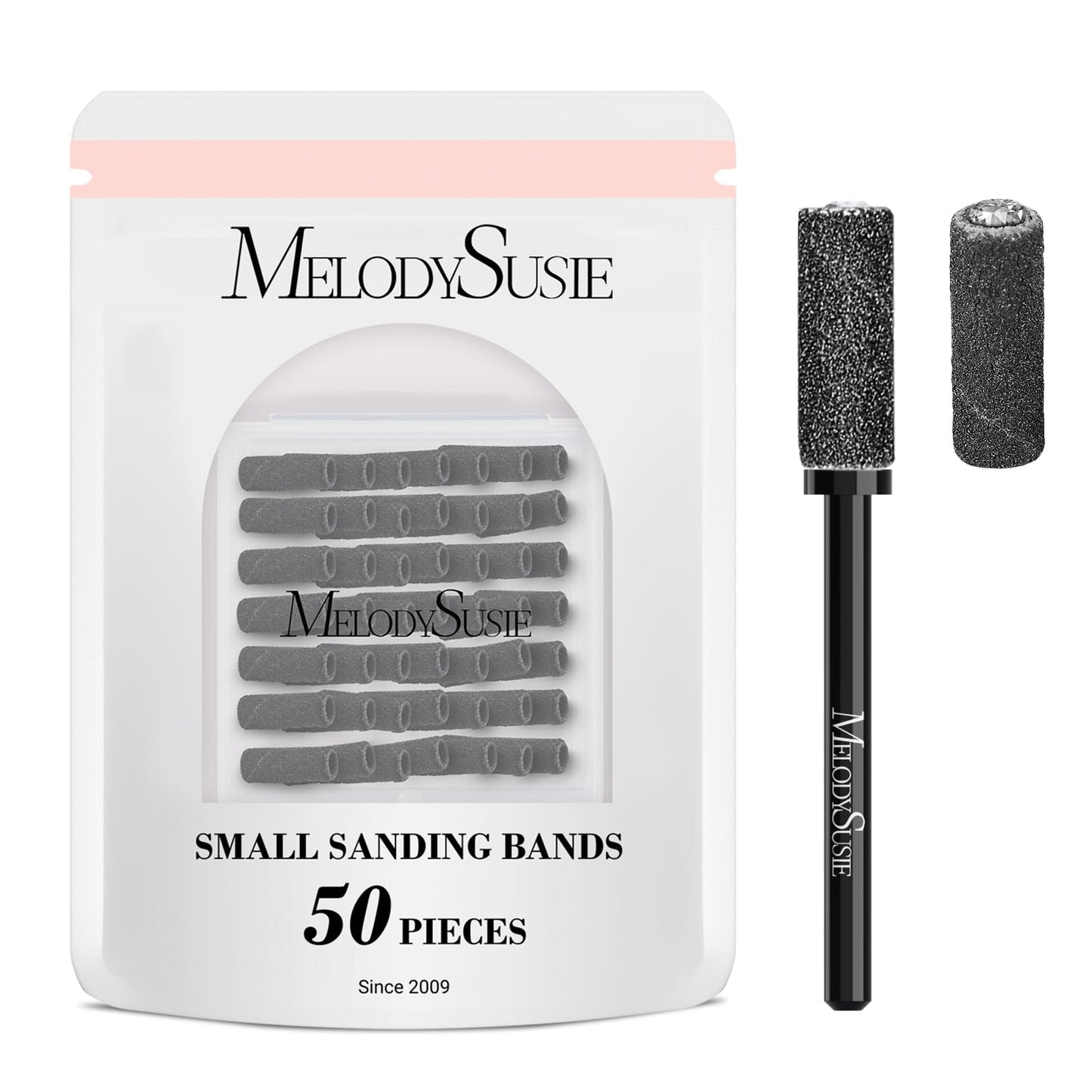 MelodySusie 50 Pcs Nail Drill Bits Small Sanding Bands with 3.1mm Mandrel Bit, 180 Fine Grit Nail File for Acrylic Nails Gel Manicures and Pedicure, Black
