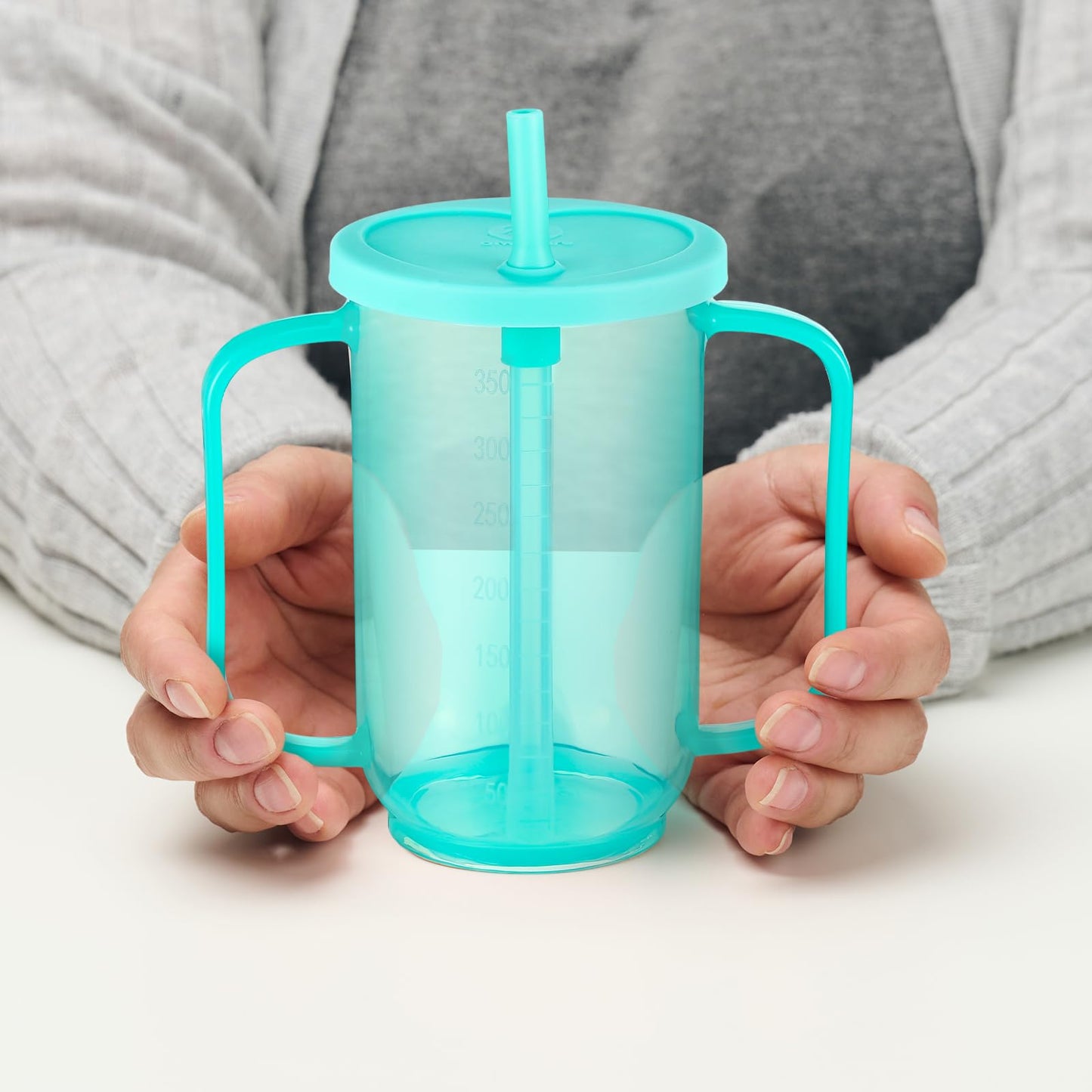 Sliner 3 Pcs Adults Sippy Cups for Elderly 12 oz Straw Sippy Cups with 2 Handles No Spill for Adults Spill Proof Dysphagia Cup for Disabled Patients Elderly Care (Blue)