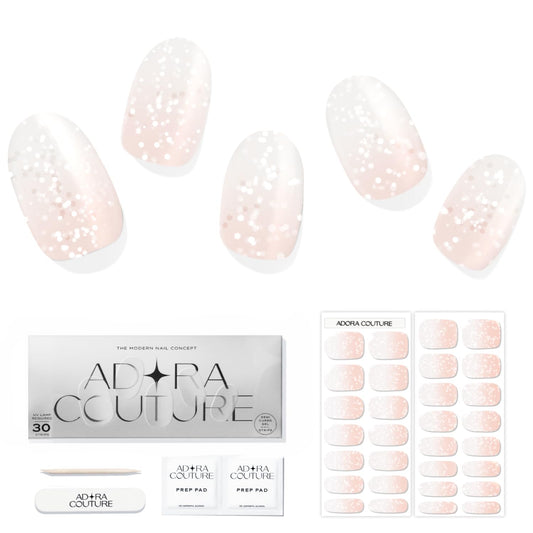 Adora Couture Semi Cured Gel Nail Strips with 30 Pieces - Salon Quality Manicure Kit for Women Easy Application Wraps Includes Prep Pads Nail File Wooden Stick, UV Light Required (Milky Peach)