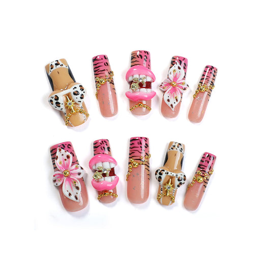 XGV Handmade Sheer Nude Base with 3D White Floral Design & Pearl Accents - Reusable Acrylic French Tip