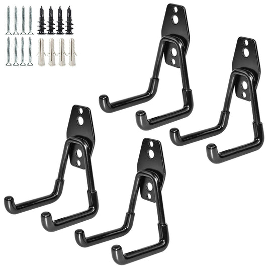 GeeWatom Garage Storage Utility Hooks，Garage Garden Tool Organizer，Steel Wall Mount Hooks, Garden Small U Hooks (4 Pack-Black)