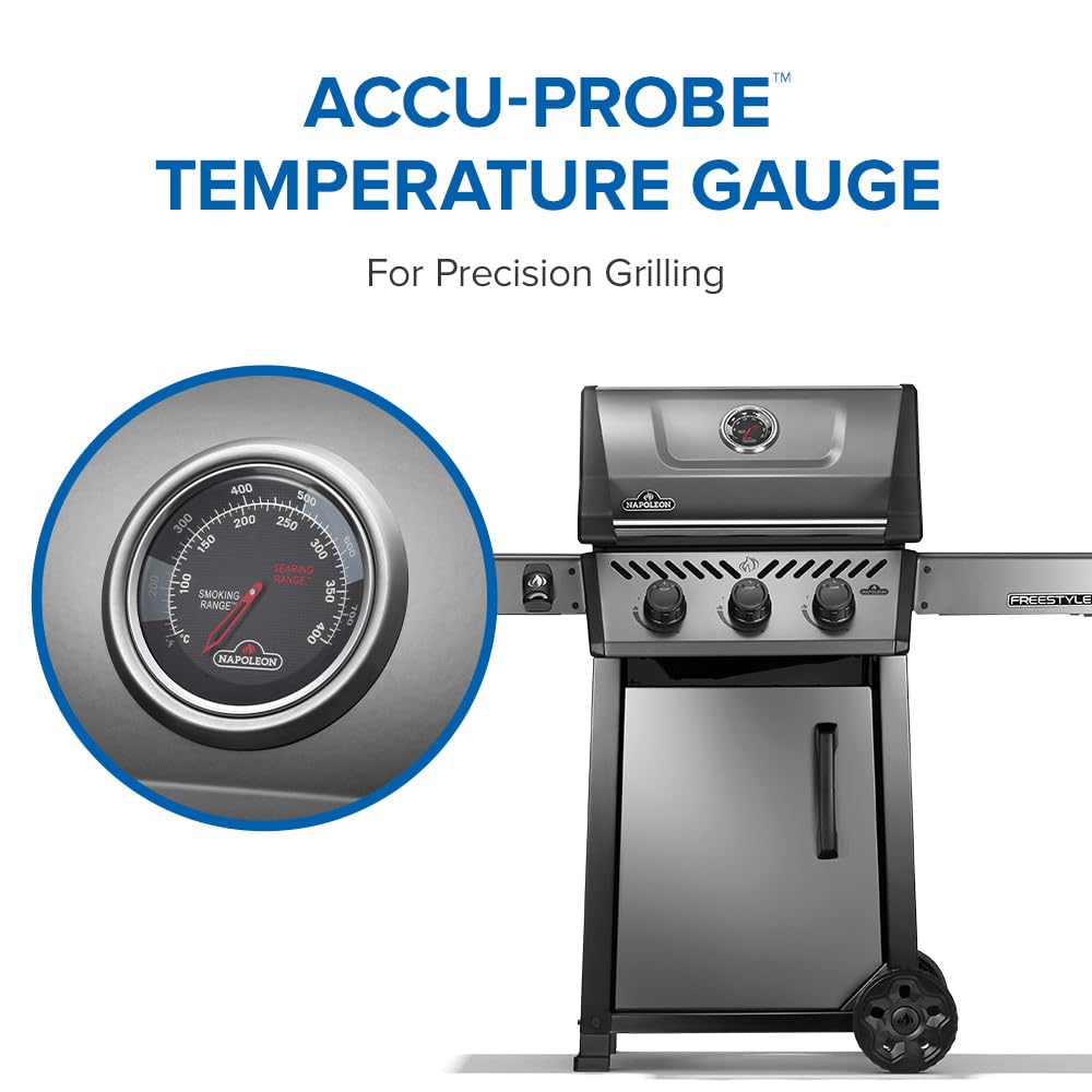 Napoleon Freestyle 365 Propane Gas Outdoor Grill, Graphite Grey – 3-Burner BBQ with Stainless Steel Cooking Grates