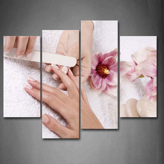 Pink Flowers Cabblestones Someone is Nail-Painting Wall Art Painting Pictures Print On Canvas Art The Picture for Home Modern Decoration