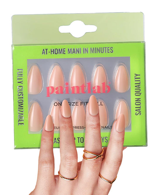 PaintLab Press-On Nails Manicure Kit, Peach Fuzz Almond, 24-Piece Set, Long-Lasting Fake Nails with Glue, File, Prep Pad & Cuticle Stick