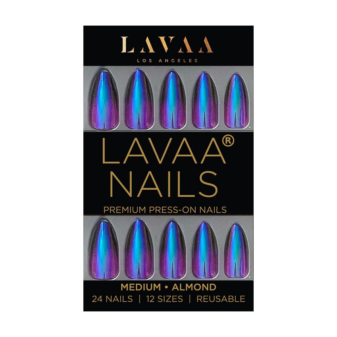 Lavaa Beauty Baddie Nail kIT – SLAYED Black Flame Extra-Long Coffin + ALIEN BADDIE Chrome Ombré Almond Press-On Nails | Reusable Glossy Fake Nails Set for Instant Glam
