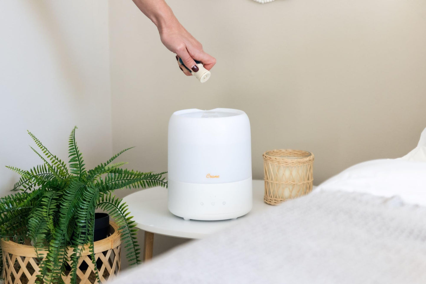 Crane Top Fill Mini Humidifier for Bedroom and Nursery 3-In-1 Essential Oil Diffuser Sleep Light 0.5 Gallon Baby Humidifier