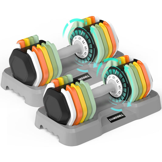 SKOK 55lbs Adjustable Dumbbell Set, Anti-Slip Fast Adjust Weight, Space-Saving for Home Strength Training & Fitness