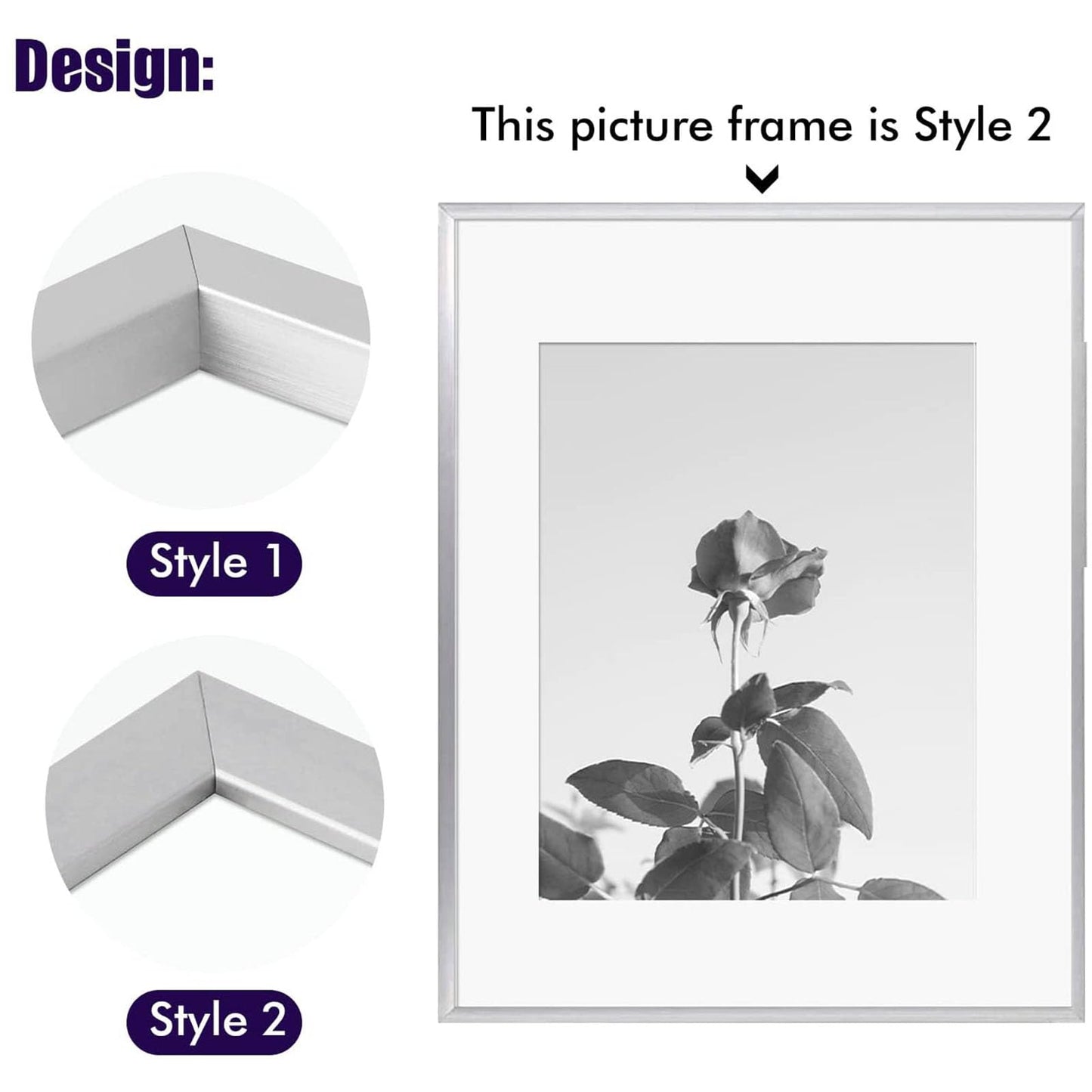 Golden State Art, Aluminum Gallery Wall Frame Set of 7 - Includes One 11x14, Two 8x10, and Four 5x7 - Metal Frames with Mat & Real Glass Cover for Elegant Home or Office Decor (Style 2, Silver)
