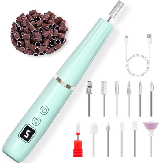 Cordless Electric Nail Drill with 360° Ring Light, Portable Nail File Kit for Acrylic, Gel Nails, Portable Home Manicure Kit for Manicure and Pedicure(Turquoise)