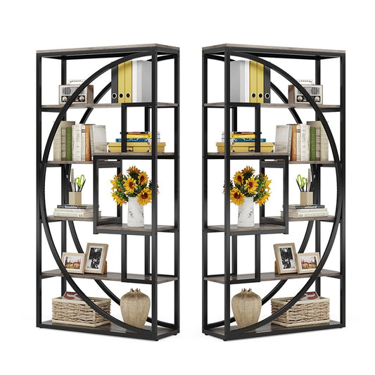 Tribesigns Bookshelf, Industrial 5-Tier Etagere Bookcase, 70.8" Tall Bookshelf with 8 Storage Shelf, Book Shelf Display Tack Shelving Unit for Home Office (Vintage Grey,2PC)