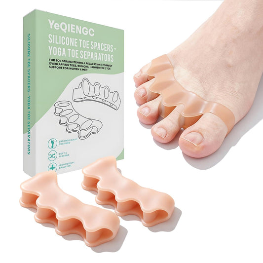 YeQIENGC Silicone Toe Spacers (2-Pack) for Bunion Pain Relief & Hammer Toes, Toe Straightener Corrector for Overlapping Toes, Flexible Gel Toe Separators for Daily Comfort & Yoga,Nude