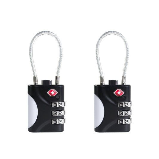 UP Security TSA Approved Luggage Locks - Small Combo Travel Padlock with Cable, TSA 007 Suitcase & Backpack Security, Durable & Easy to Use (Black+Black)
