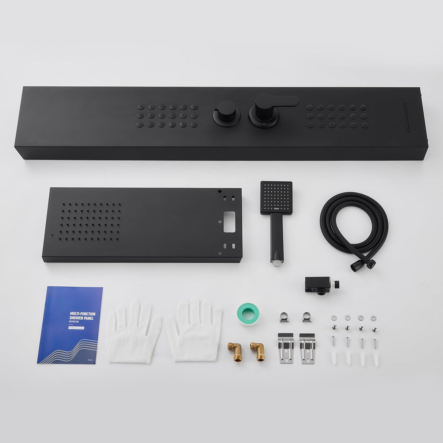 ROVATE Shower Panel Tower System with Rainfall Shower Head, Elegant Matte Black Shower Tower with Powerful Body Jets, Handheld Shower and Tub Spout, Stainless Steel Shower Column Black High Pressure