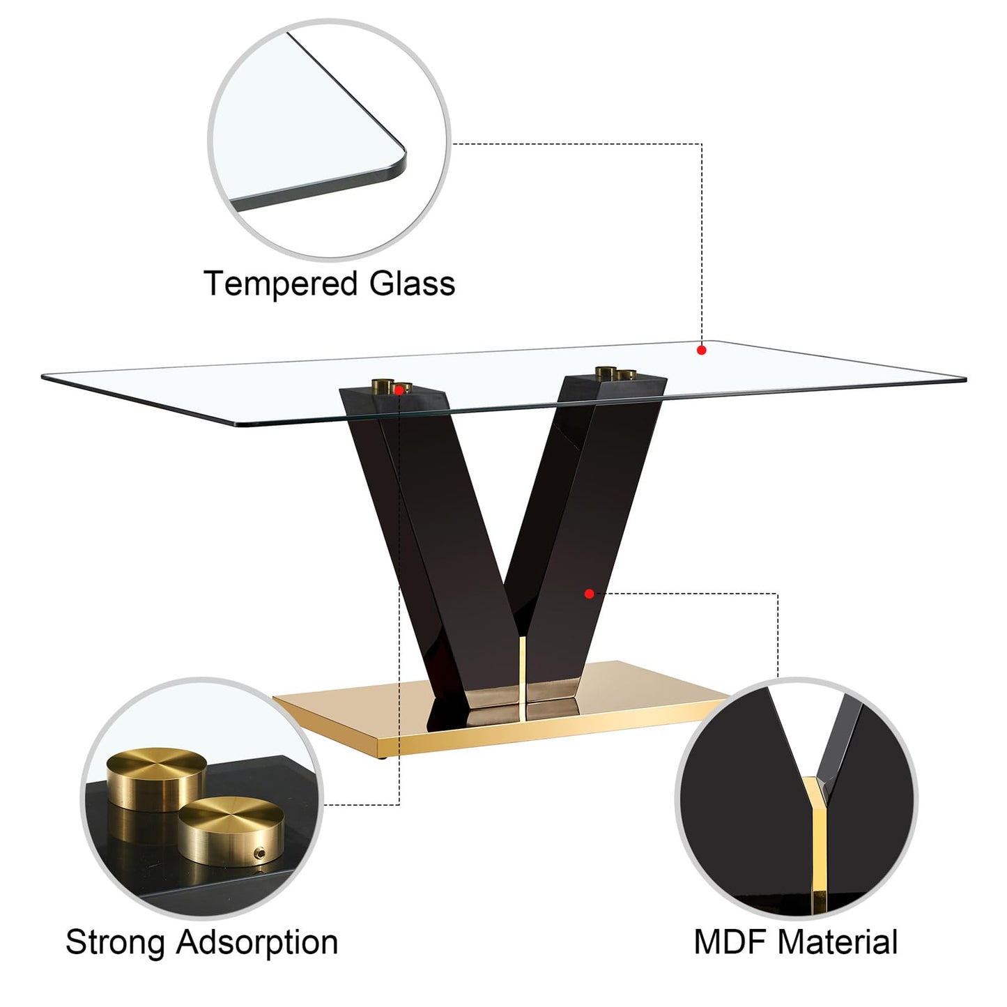 BAOPIN 71" Glass Dining Table Set for 8, Dining Table Set for 8, Modern Kitchen Table and 8 Chairs,Tempered Glass Tabletop and MDF Base,Dining Room Table Set for 8