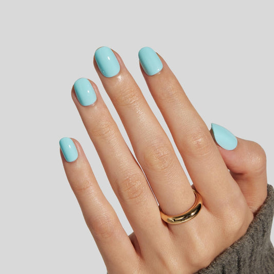 LAMIMOSA 32Pcs Press On Nails Extra Short Round, Aqua Blue Fake Nails with Glue, Soft Gel Baby Blue Nails in 16 Sizes, Reusable Glue On Nails Kit, Spring Summer Extra Small Nails, MINTY AQUA