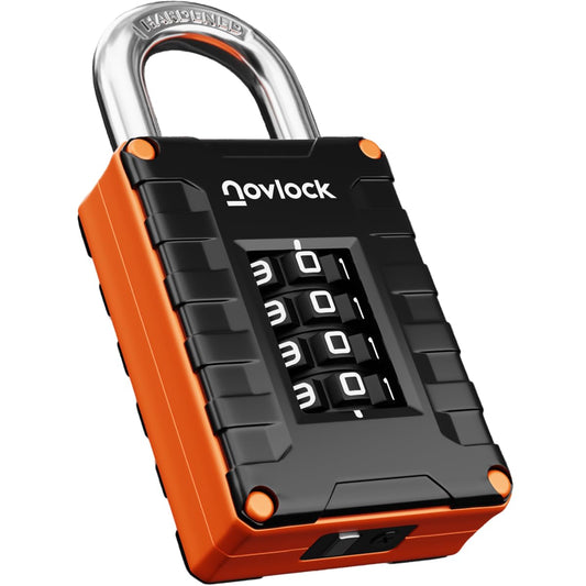 NOVLOCK Locker Lock for Gym, School, Home & Work | 4-Digit Combination Padlock | 1-Pack, Black/Orange
