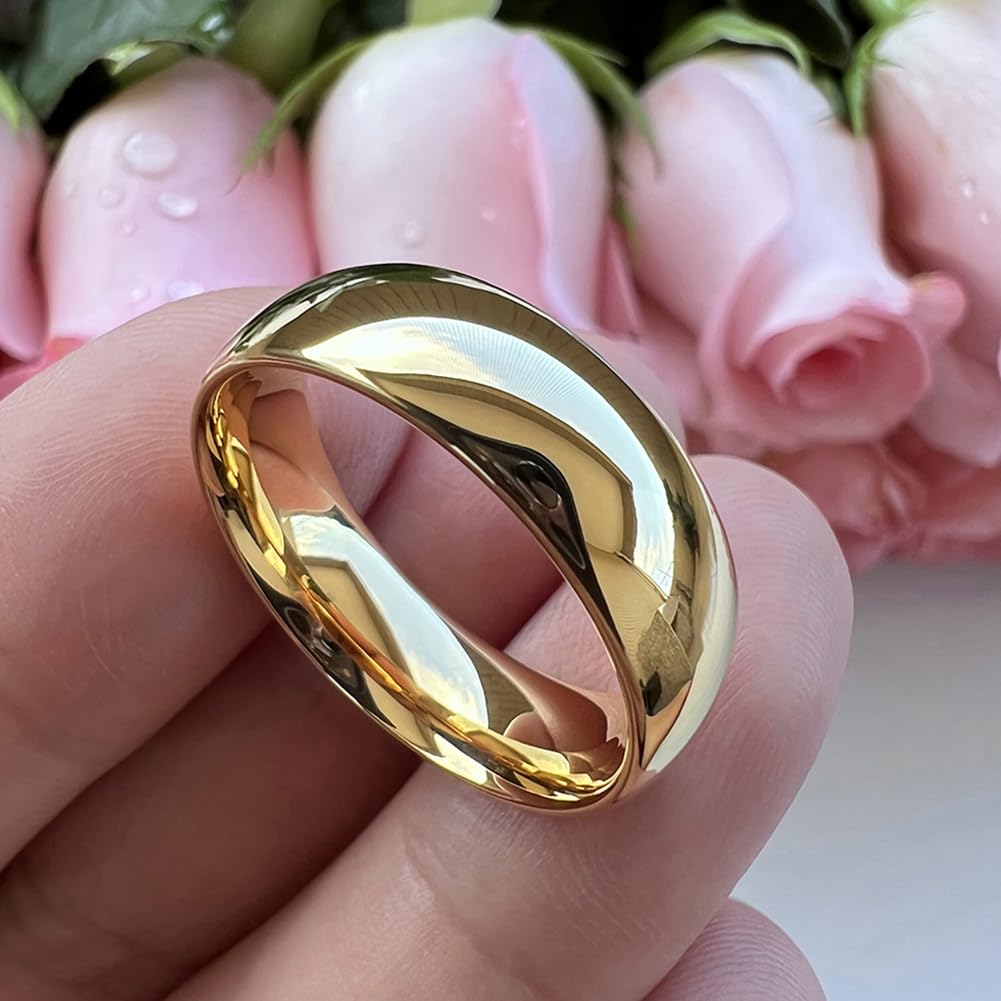 TUTISS 7mm Gold Tungsten Rings for Men Women Engagement Wedding Bands Domed Polished Comfort Fit Size 13